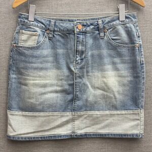 Soho New York & Company Denim Mini‎ Skirt Blue Colorblock Stretch Womens Size 8